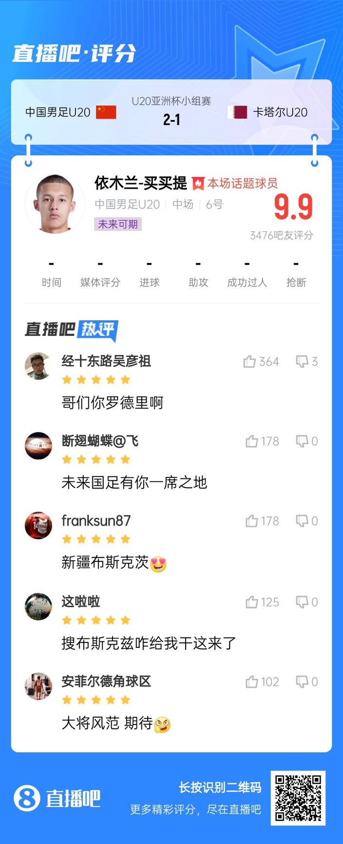  依木蘭+陳澤仕泰山中場(chǎng)連線！19歲依木蘭獲封：新疆布斯克茨！
