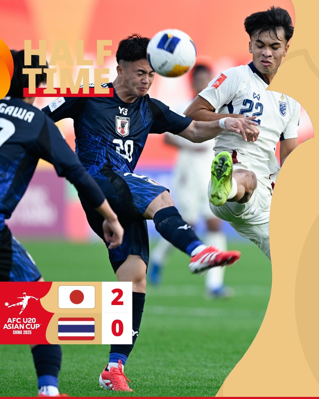  半場(chǎng)-日本U20 2-0領(lǐng)先泰國(guó)U20，石井久繼破門+中柱 泰國(guó)0射正