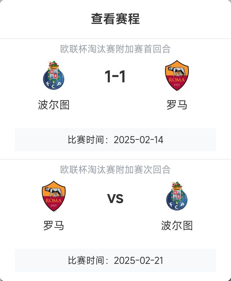  羅馬頂?shù)米?？意甲歐戰(zhàn)8隊3隊直通4隊出局，羅馬首回合1-1波爾圖