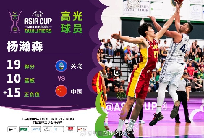  8中7拿到19分9籃板！楊瀚森當(dāng)選中國男籃VS關(guān)島高光球員