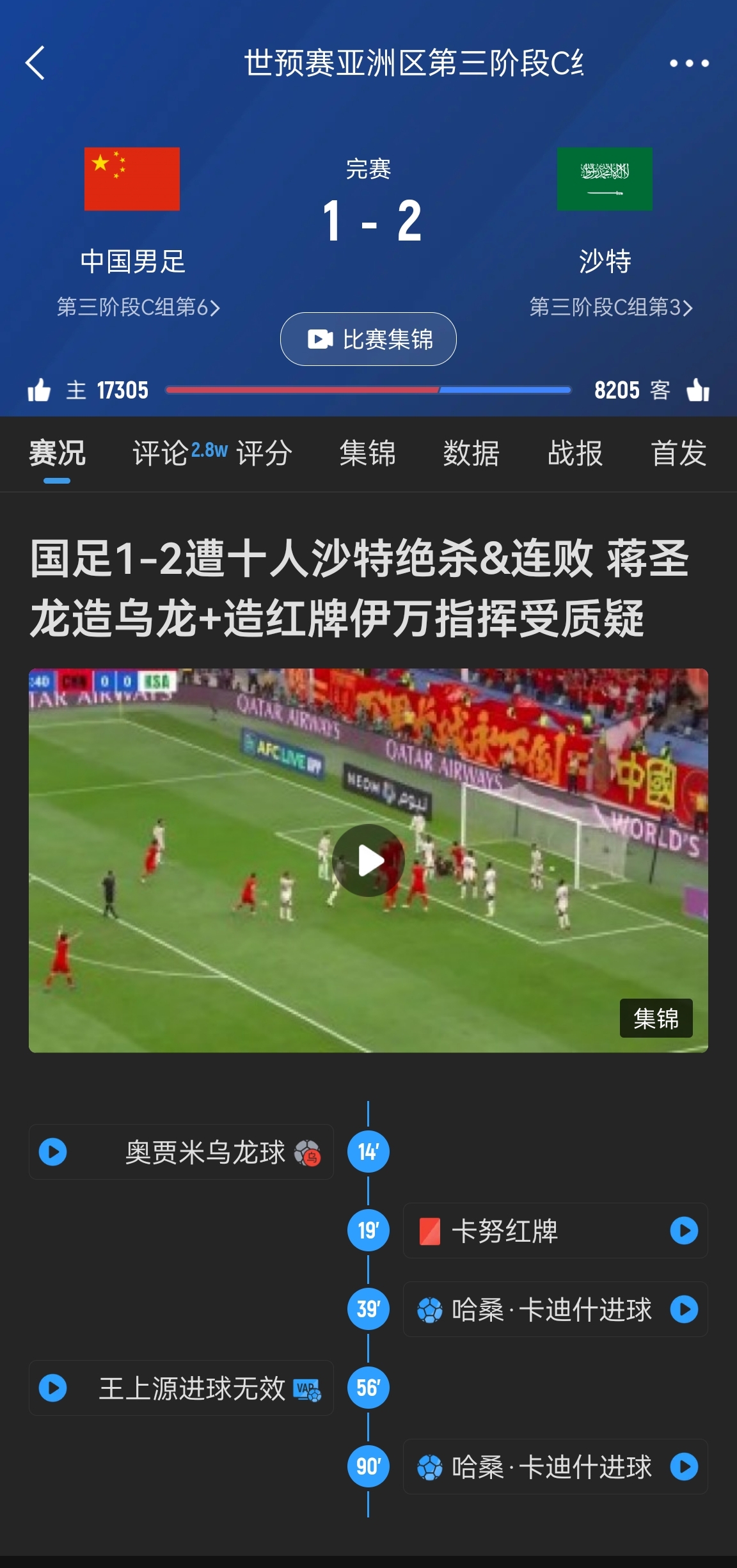  今天什么劇本？首戰(zhàn)沙特也是半場紅牌+蔣光太傷退，最后國足被翻
