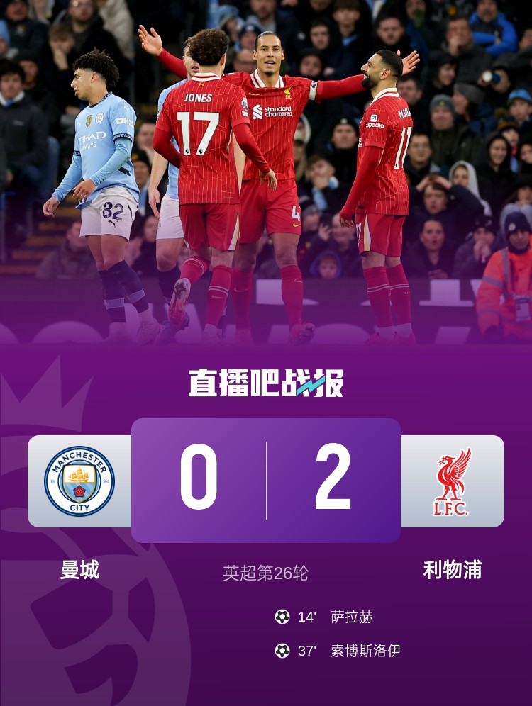  瓜式曼城第二次主場(chǎng)不敵利物浦，上次是在2017/18賽季歐冠淘汰賽