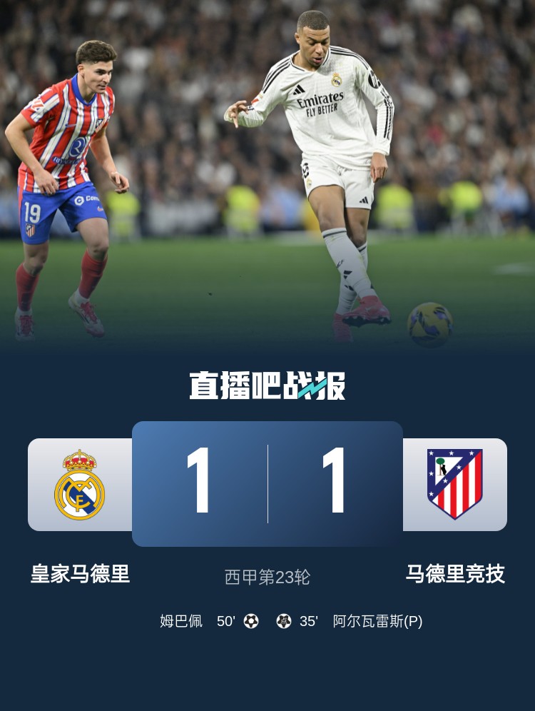  4平1負(fù)！皇馬聯(lián)賽對(duì)馬競(jìng)已5場(chǎng)不勝，4次戰(zhàn)成1-1